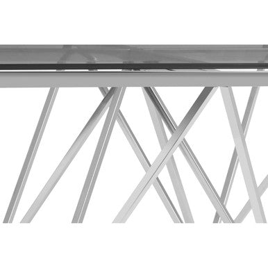 Silver Tempered Glass Coffee Table With Reflective Steel 4 Leg Base, Allure
