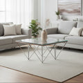 Silver Tempered Glass Coffee Table With Reflective Steel 4 Leg Base, Allure