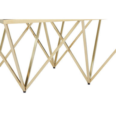 Gold Prismatic Square Coffee Table With Clear Glass Top & Pincer Style Legs, Allure