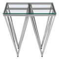 Silver Stainless Steel End Table With Pincer Like Legs & Glass Top, Allure