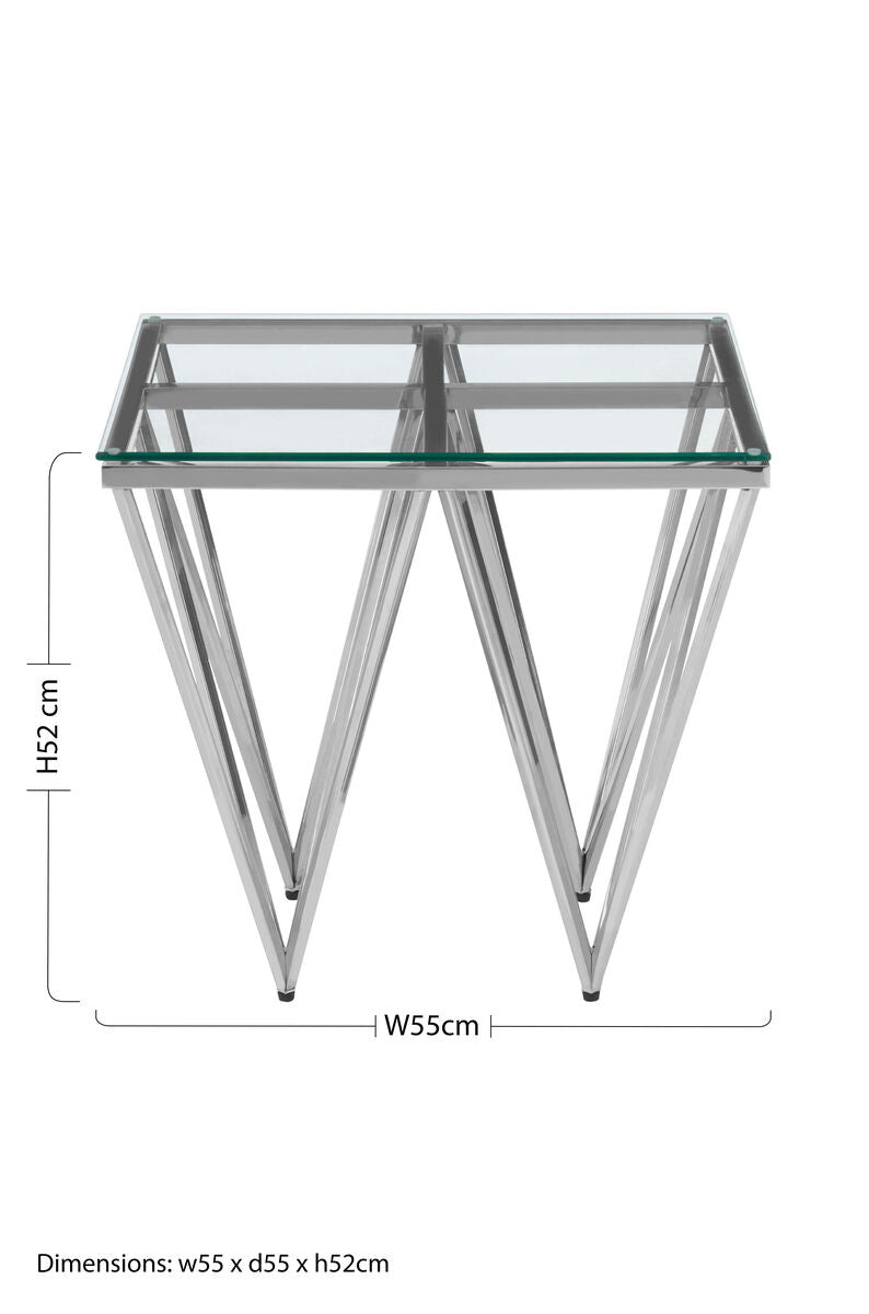 Silver Stainless Steel End Table With Pincer Like Legs & Glass Top, Allure