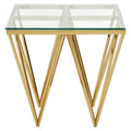 Gold Side Table With Tempered Glass Top & Sculptural Metal Base, Allure