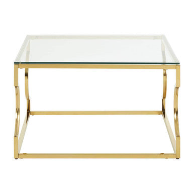 Gold Curved Frame Coffee Table With Clear Tempered Glass Top, Allure