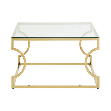 Gold Curved Frame Coffee Table With Clear Tempered Glass Top, Allure