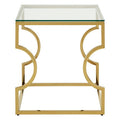 Gold Stainless Steel Curved Frame End Table With Clear Tempered Glass Top, Allure