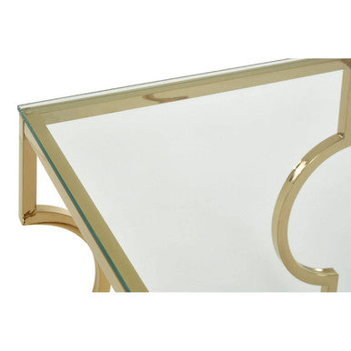 Gold Stainless Steel Curved Frame End Table With Clear Tempered Glass Top, Allure