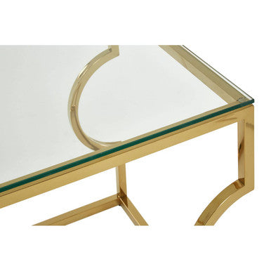 Gold Stainless Steel Curved Frame End Table With Clear Tempered Glass Top, Allure
