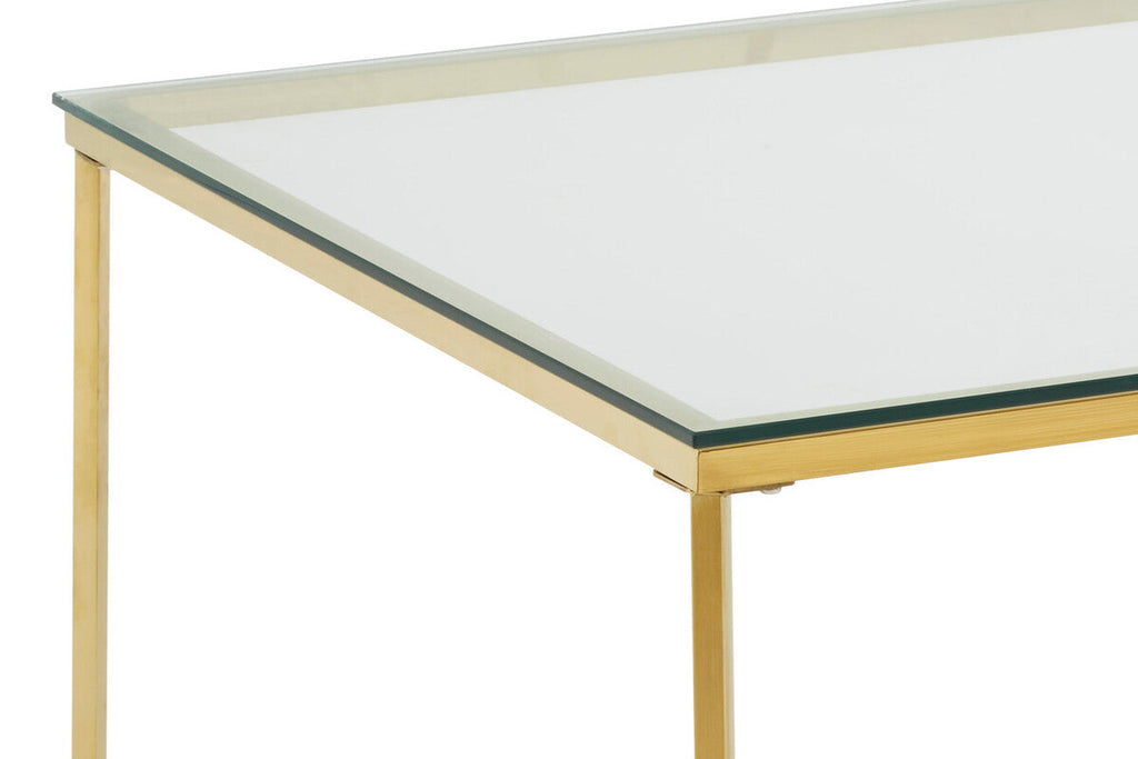 Gold Coffee Table With Intersecting Cross Base & Clear Glass Top, Allure