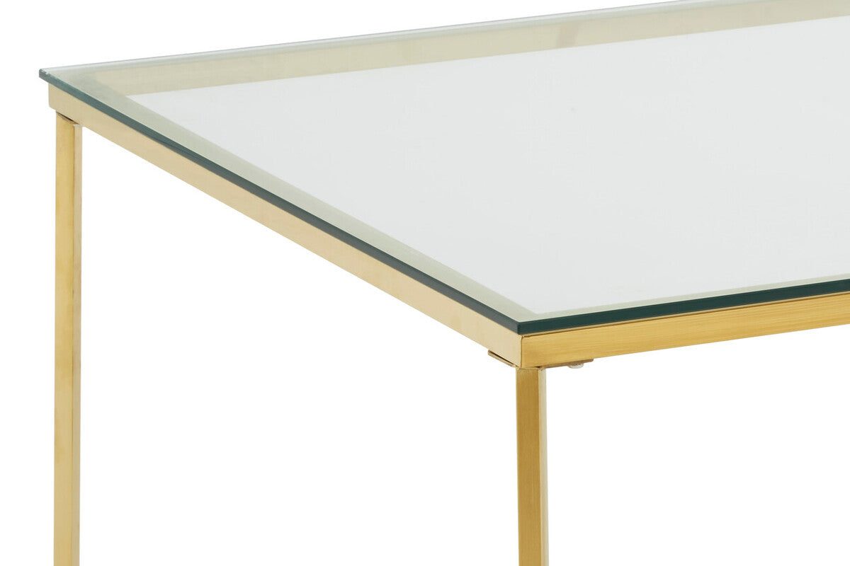 Gold Coffee Table With Intersecting Cross Base & Clear Glass Top, Allure