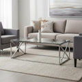 Silver Coffee Table With Cross Frame & Tempered Glass Top, Allure