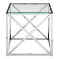 Silver Cross Base End Table With Transparent Tempered Glass Top, Allure