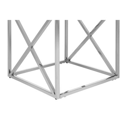 Silver Cross Base End Table With Transparent Tempered Glass Top, Allure