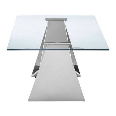 Silver Stainless Steel Wing Base Coffee Table With Clear Glass Top, Allure