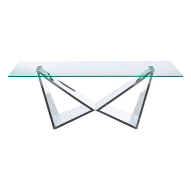 Silver Stainless Steel Wing Base Coffee Table With Clear Glass Top, Allure