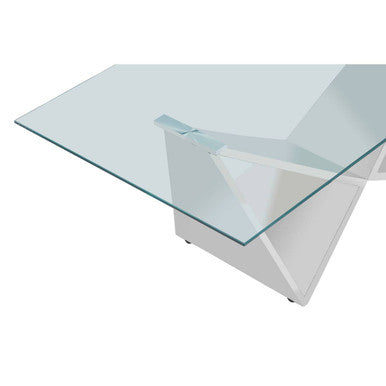 Silver Stainless Steel Wing Base Coffee Table With Clear Glass Top, Allure