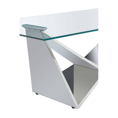 Silver Stainless Steel Wing Base Coffee Table With Clear Glass Top, Allure