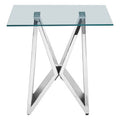Silver Stainless Steel Wing Base End Table With Clear Glass Top, Allure