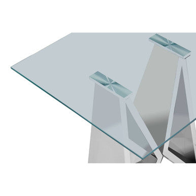 Silver Stainless Steel Wing Base End Table With Clear Glass Top, Allure