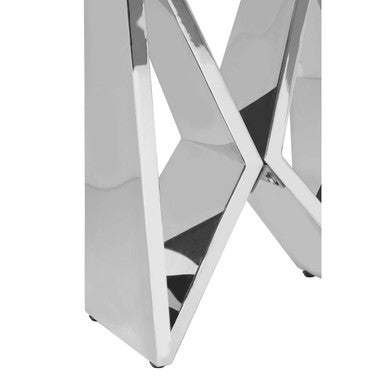 Silver Stainless Steel Wing Base End Table With Clear Glass Top, Allure