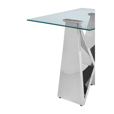 Silver Stainless Steel Wing Base End Table With Clear Glass Top, Allure