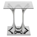 Silver Mirrored Curved Base End Table With Clear Glass Top, Allure