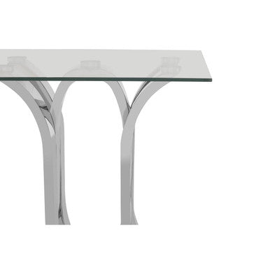 Silver Mirrored Curved Base End Table With Clear Glass Top, Allure