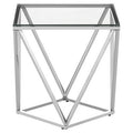 Silver Twist Design Small End Table With Tempered Glass Top, Allure