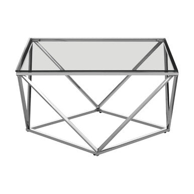 Silver Twist Design Large Coffee Table With Tempered Glass Top, Allure