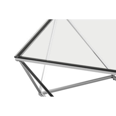 Silver Twist Design Large Coffee Table With Tempered Glass Top, Allure