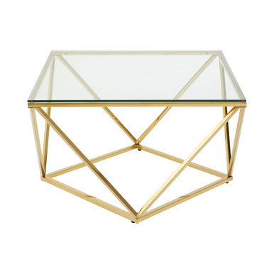 Gold Stainless Steel Twist Base Coffee Table With Tempered Glass Top, Allure