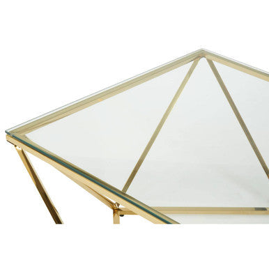 Gold Stainless Steel Twist Base Coffee Table With Tempered Glass Top, Allure