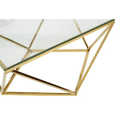 Gold Stainless Steel Twist Base Coffee Table With Tempered Glass Top, Allure
