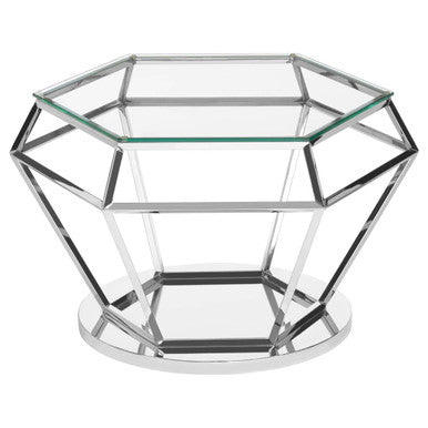 Silver Diamond Design End Table With Clear Tempered Glass Top, Allure