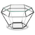 Silver Diamond Design End Table With Clear Tempered Glass Top, Allure
