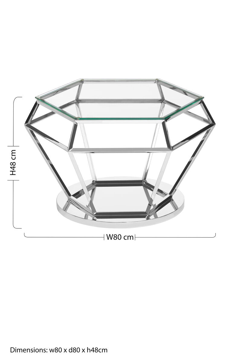 Silver Diamond Design End Table With Clear Tempered Glass Top, Allure