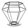 Silver Geometric Diamond Design End Table With Clear Tempered Glass Top, Allure