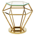 Gold Diamond Frame Small End Table With Tempered Glass Top, Allure