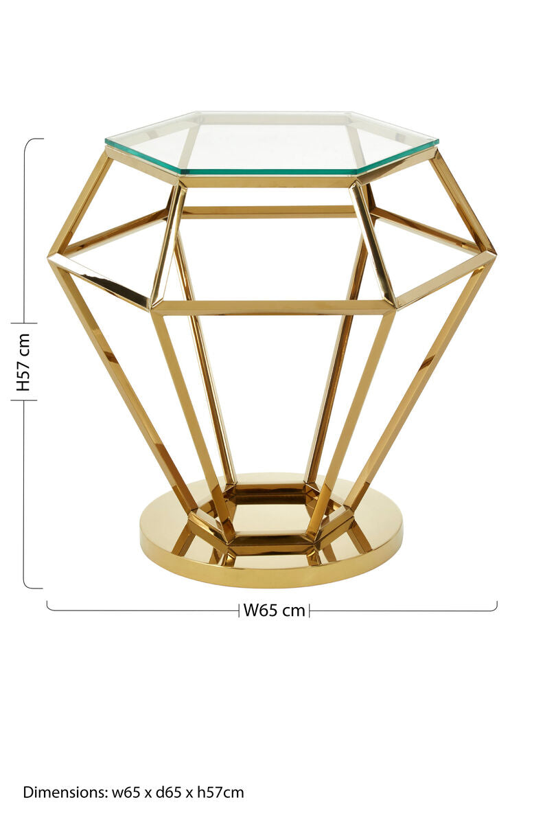Gold Diamond Frame Small End Table With Tempered Glass Top, Allure