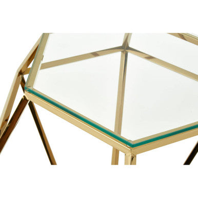 Gold Diamond Frame Small End Table With Tempered Glass Top, Allure