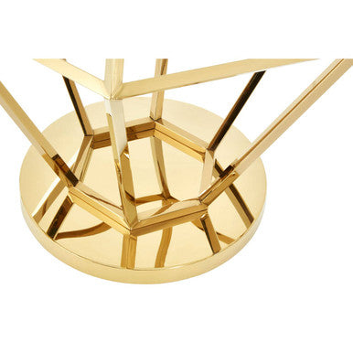 Gold Diamond Frame Small End Table With Tempered Glass Top, Allure