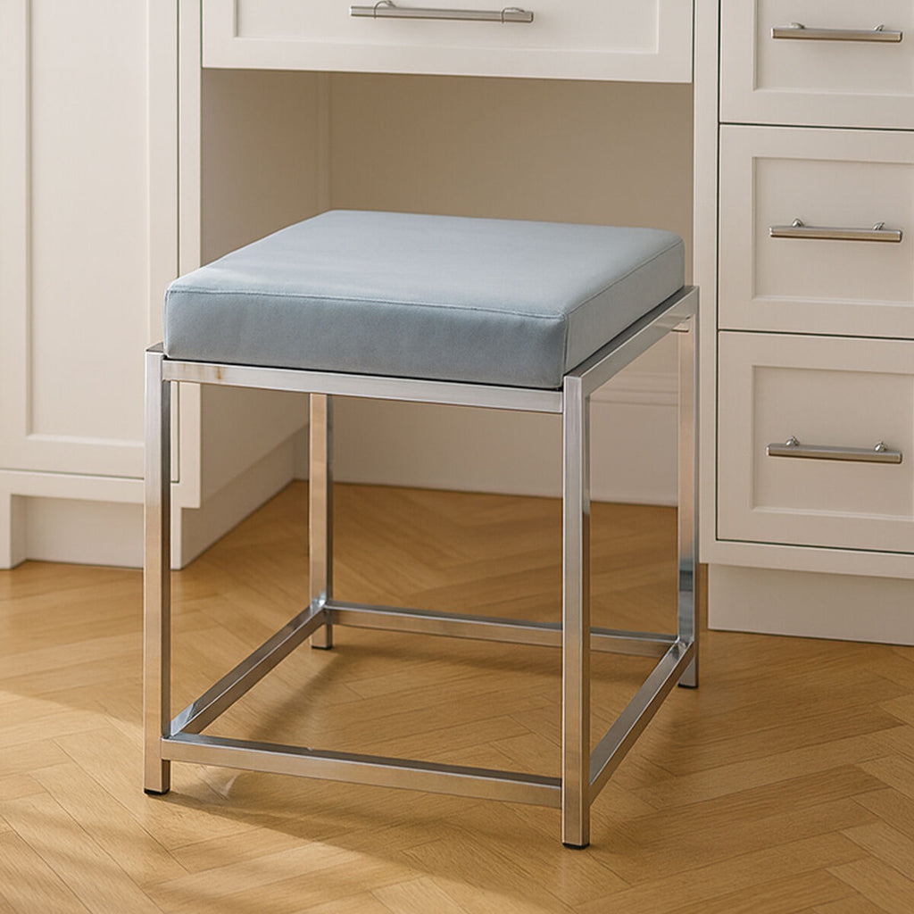 Allure Powder Blue Velvet & Silver Stool