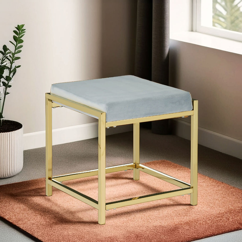 Allure Powder Blue Velvet & Gold Stool