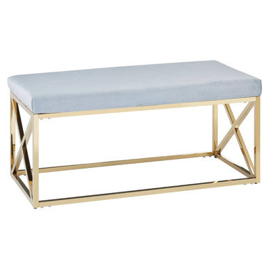 Allure Powder Blue Velvet & Gold Bench