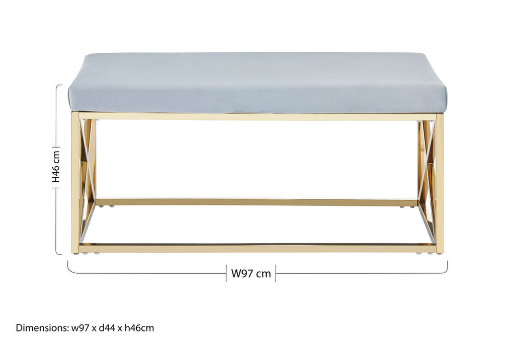 Allure Powder Blue Velvet & Gold Bench