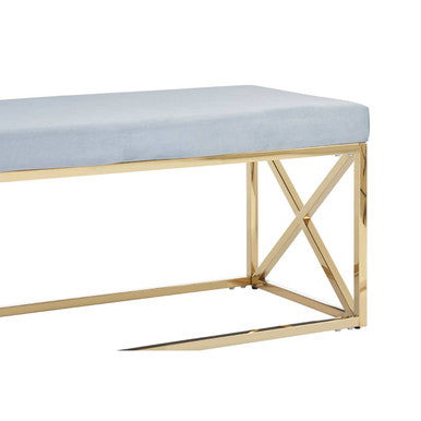 Allure Powder Blue Velvet & Gold Bench