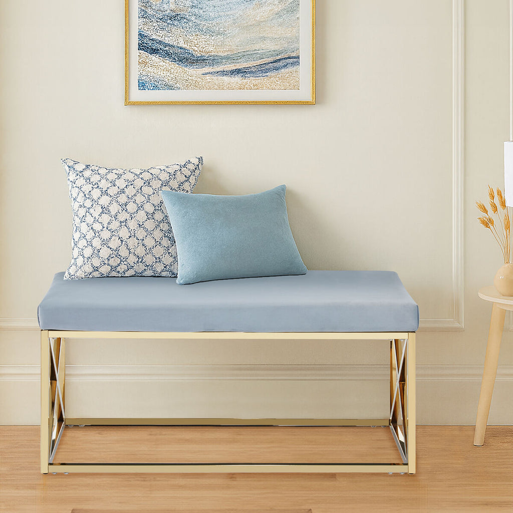 Allure Powder Blue Velvet & Gold Bench