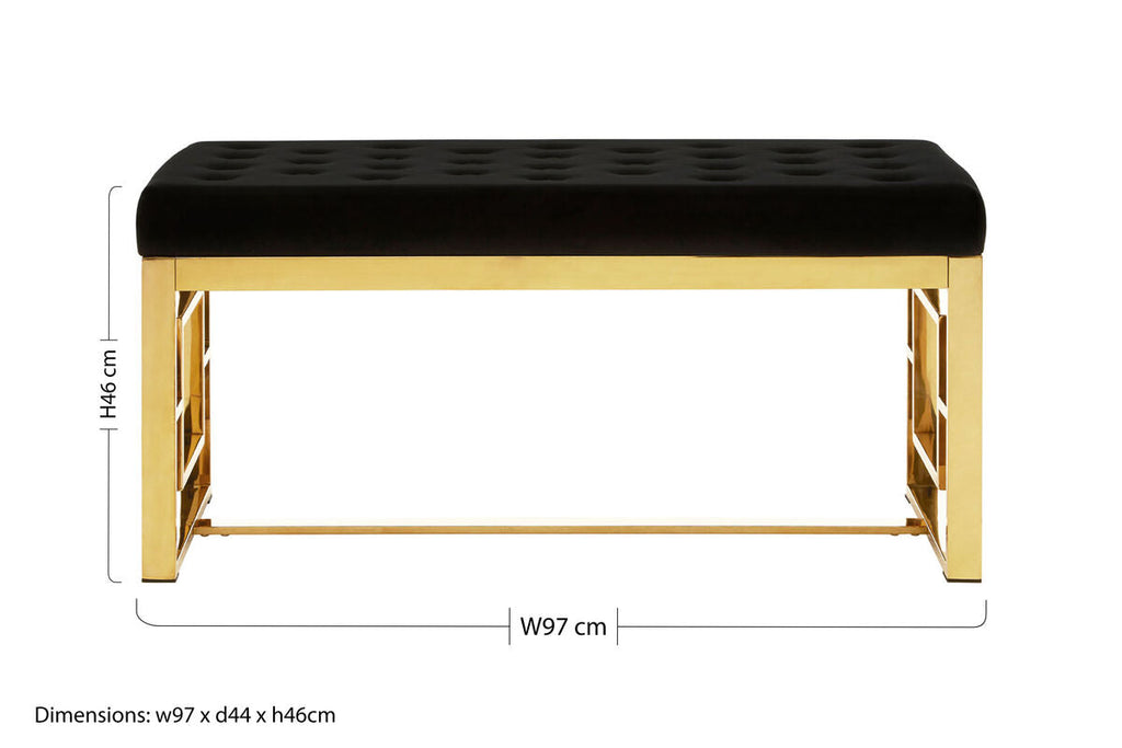 Allure Black Velvet & Gold Bench
