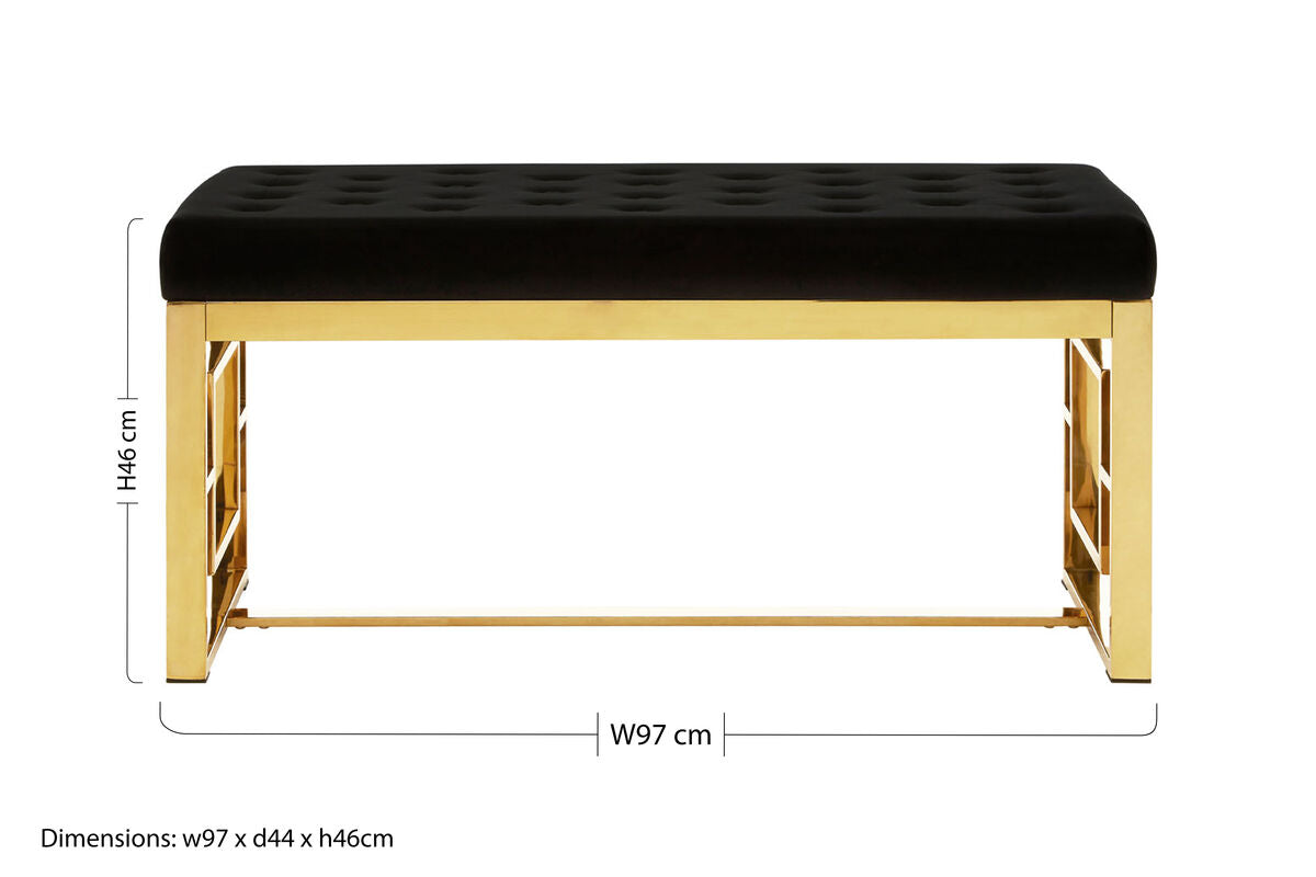 Allure Black Velvet & Gold Bench