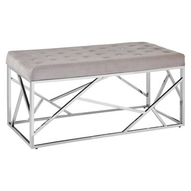 Allure Mink Velvet Bench With Silver Frame