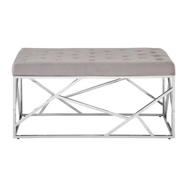 Allure Mink Velvet Bench With Silver Frame